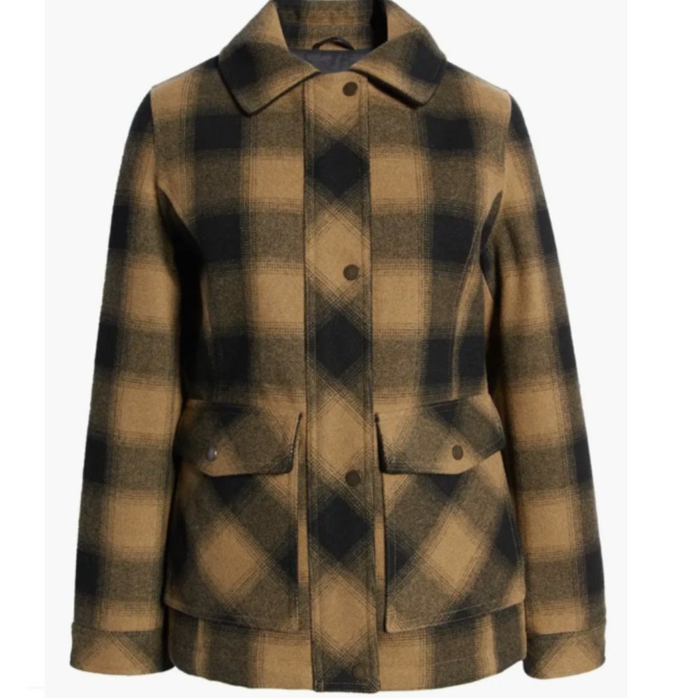 Pendleton Women's Stanford Plaid Wool Blend Zip-Up Jacket, Camel/Black/Buffalo